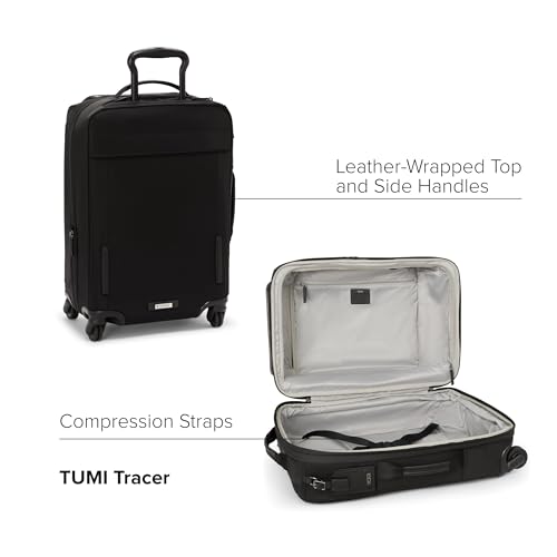 TUMI - Voyageur Leger 4 Wheeled Luggage - Women's Lightweight and Spacious, Sleek Silhouette, Durable Premium Suitcase - 21.8" Dual Access Expandable Carry-On, Black with Gunmetal Hardware - color: BLACK/GUNMETAL, style: 21.8" International Expandable Car