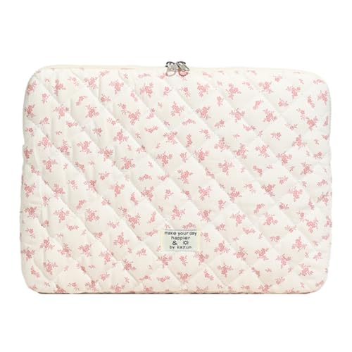 Cute Laptop Sleeve 13-15 inch Laptop Case Aesthetic Quilted Laptop Sleeve Computer Bag with Flower Printing for MacBook (Pink, 13inch) - color: Pink, size: 13inch