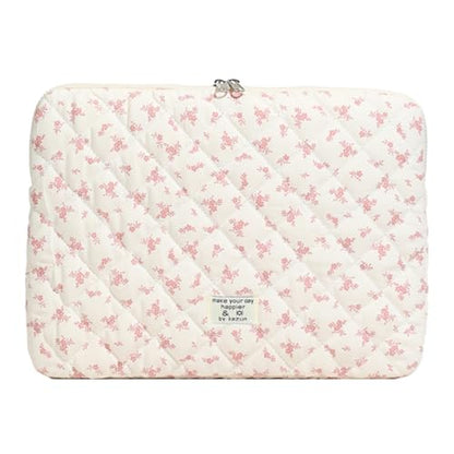 Cute Laptop Sleeve 13-15 inch Laptop Case Aesthetic Quilted Laptop Sleeve Computer Bag with Flower Printing for MacBook (Pink, 13inch) - color: Pink, size: 13inch