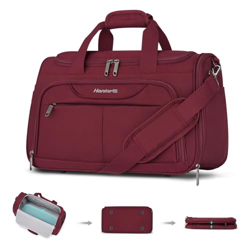 Hanke Small Underseat Carry On Luggage Bags for Travel with 10 Pockets. | Airline Approved Foldable Personal Bag w/ Luggage Sleeve; Tote Duffle & Bento Bag, Flight Attendant Weekender for Men & Women - color: Burgundy, size: Underseat Carry-On