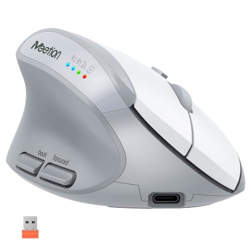 MEETION Left-Handed Ergonomic Vertical Mouse, Wireless, Rechargeable, Gray | Dual-mode connectivity via Bluetooth 5.2, Bluetooth 3.0 and USB. 4 adjustable DPI (800–2400) for Windows, Mac, PC and iPad - color: Left Gray