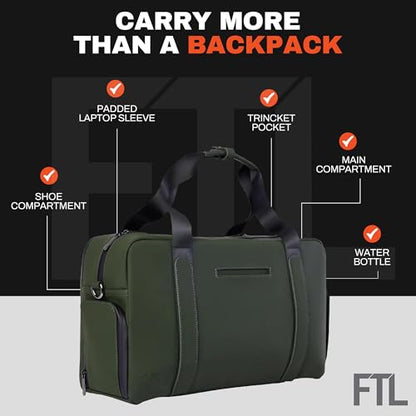 The FTL Lite Mens Gym to Office Bag - 17L Briefcase Gym Bag Hybrid with Shoe Compartment & 16" Laptop Sleeve - Executive Daily Carry & Overnight Duffel for Athletic Business Pros - Abbot Green - color: Abbot Green, style: Lite