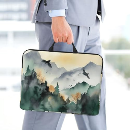 14 inch Laptop Sleeve with Handle Shockproof Laptop Bag Waterproof Computer Cover Bag Mountain Birds Watercolor Briefcase