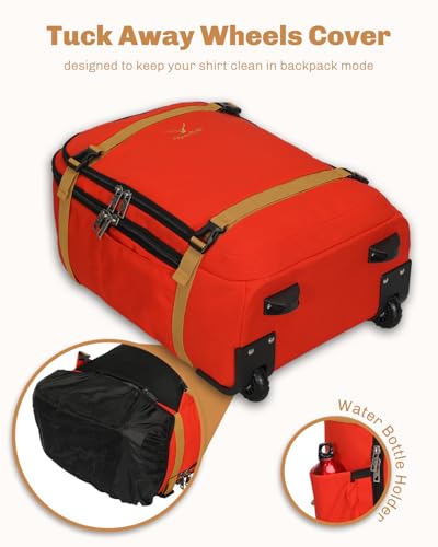 Hynes Eagle Rolling Backpack 42L Backpack with Wheels Airline Approved Carry on Luggage Laptop Travel Suitcase Bag for Women Men Orange - color: Orange