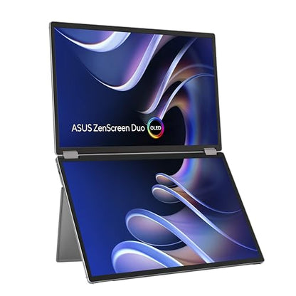 ASUS ZenScreen Duo OLED 360° Foldable Portable Monitor (MQ149CD) - Dual 14-inch, 16:10, 1920x1200, DisplayHDR400 True Black, 100% DCI-P3, Delta<2, Dual USB-C, Mini-HDMI, Kickstand, 3 yr Warranty - style: 14" Duo OLED Fodable USB-C