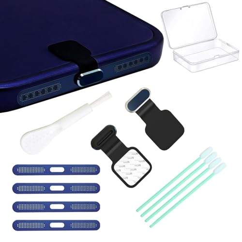 [2-Pack] Metal Phone Anti-Lost Dust Plug, Type-C Cover Cap, Metal Mesh Speaker Dust Cover, Cell Phone Cleaning Kit with Brush Port Plug Set Accessories for iPhone17 Pro/Pro Max (Dark Blue 17 Pro) - color: Dark Blue 17 Pro