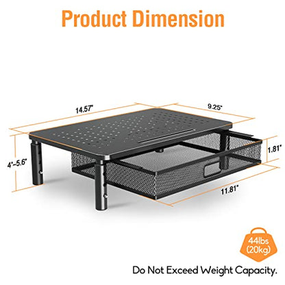 ELIVED 2 Pack Monitor Stand Riser with Metal Drawer, 3 Height Adjustable | with Larger Storage Space for Home and Office Supplies, Metal Desktop Stand for Laptop Computer Printer PC iMac
