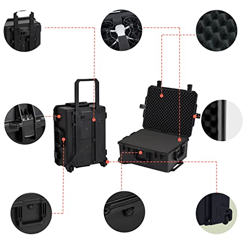 MEIJIA Premium Waterproof Rolling Hard Camera Case,Hard Protective Case with customizable fit foam and wheels,Full Protection with Light&Convenient Design,Elegant Black (24.6"X19.7"X11.7") - size: 24.6"X19.7"X11.7"