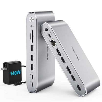 Minisopuru MD6950D DisplayLink Docking Station 3 Monitors with 3 HDMI 2 DP | 140W Power Adapter,45W Charging, 5 USB, TF/SD, Triple Display Docking Station for MacBook M5/M4/M3/M2/M1 and Windows Laptops