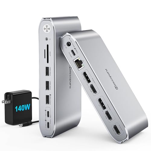 Minisopuru MD6950D DisplayLink Docking Station 3 Monitors with 3 HDMI 2 DP | 140W Power Adapter,45W Charging, 5 USB, TF/SD, Triple Display Docking Station for MacBook M5/M4/M3/M2/M1 and Windows Laptops