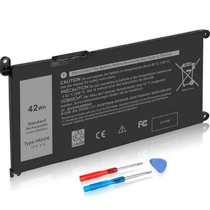 42Wh YRDD6 Battery for Dell inspiron 15 3000 Series 3583 3593 3582 3584 | 3501 inspiron 15 5000 Series 5582 5584 5593 5594 5598 5585 14 3493 5481 5482 5485 5491 5493 7586 Vostro 5481 1VX1H P93G P75F - size: 6.85*3.5*0.25inch