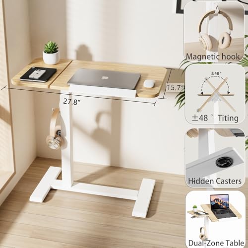 ETHU Overbed Table with Tilting Top, Medical Table with Wheel Height Adjustable - Laptop Bedside Table with Locking Wheels for Hospital, Home, and Office - color: Wood