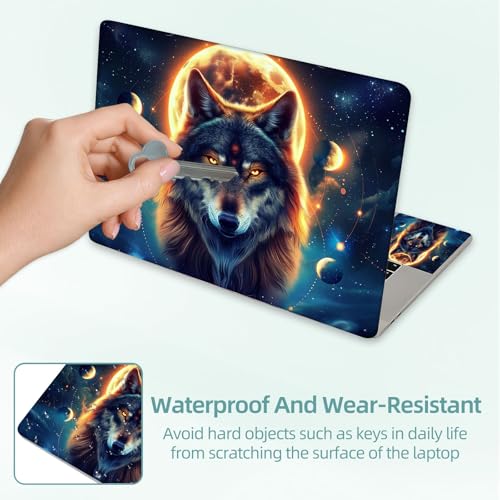 Universal Laptop Skin Decal, 3-Piece Vinyl Protector for 12 13 14 15.6" Notebook, Waterproof Anti-Scratch, Easy Trim & Bubble-Free Finish, Majestic Wolf Under the Moonlight - color: Majestic Wolf Under the Moonlight