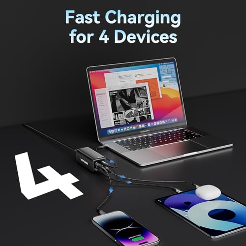 MacBook Pro Charger 100W, VENTION MacBook USB C Charger 4-Ports Foldable GaN+ Charger Power Adapter for MacBook Pro/Air, iPad Pro,iPhone 15/14 Pro, Galaxy S23/S24 Ultra, Steam Deck, Google Pixelbook - size: 100W