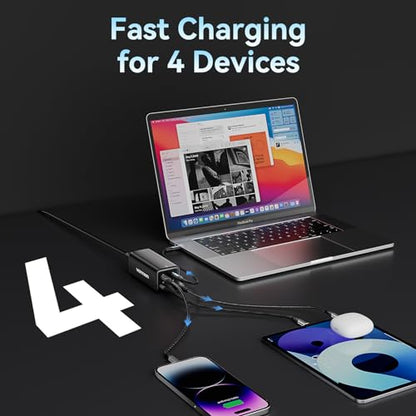 MacBook Pro Charger 100W, VENTION MacBook USB C Charger 4-Ports Foldable GaN+ Charger Power Adapter for MacBook Pro/Air, iPad Pro,iPhone 15/14 Pro, Galaxy S23/S24 Ultra, Steam Deck, Google Pixelbook - size: 100W