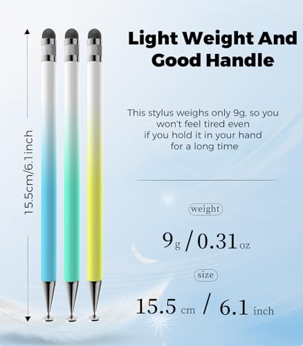 Kenkor Stylus(3pcs),2-in-1 Stylus Pen for Touch Screen, Stylus Pen for iPad | No Charging,Compatible with Apple(iPhone/iPad)/Nintendo Switch/Samsung/Google/Microsoft/Android Tablets Touch Screens Devices - color: Yellow+Blue+Green