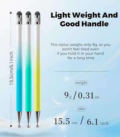 Kenkor Stylus(3pcs),2-in-1 Stylus Pen for Touch Screen, Stylus Pen for iPad | No Charging,Compatible with Apple(iPhone/iPad)/Nintendo Switch/Samsung/Google/Microsoft/Android Tablets Touch Screens Devices - color: Yellow+Blue+Green