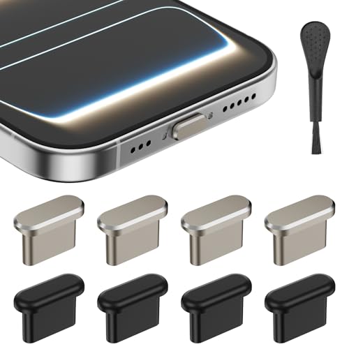 USB C Dust Plug for iPhone 17 Pro/Pro Max, 4Pcs Aluminum+4Pcs Silicone USB C Port Cover, Type C Dust Plug Cover for iPhone 16 15 Series, Samsung Galaxy S25, All Type C Port Protector (Titanium) - color: Titanium