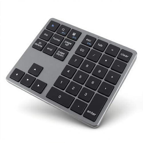Tangxi Bluetooth Number Pad, 2.4G Wire Less Numeric Keypad with Receiver, 35 Keys Financial Accounting Number Keyboard, Rechargeable Slim Numeric Pad for Laptop, PC, Smartphone (Grey) - color: Grey