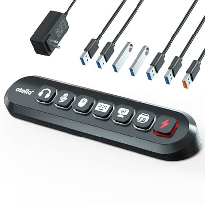 Powered USB Hub, atolla 7-Port USB 3.0 hub (6 Superspeed Transfer Ports+ 1 Fast Charging Port) with Swappable Illuminated Icon Switch and 12V/3A Power Adapter for Windows, MacOS, ChromeOS, Linux