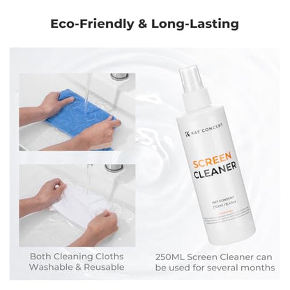 K&F CONCEPT 8-in-1 Screen Cleaning Kit, for Car, Computer, Laptop | with 250ml Cleaning Liquid, 30cm Pearl Towel, 2 Long Vacuum Cleaning Cloths, 4 Cleaning Brushes for TVs Tablets Phone Laptops