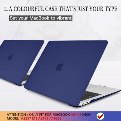 CISSOOK Navy Blue Cover for MacBook Air 13 M1 Case with Retina Display and Touch ID, Dark Blue Hard Shell Case with Keyboard Cover + Screen Protecter for Air 13 M1 A2337 A2179 A1932 Model 2018-2021 - color: Air13inch-Matte Navy Blue