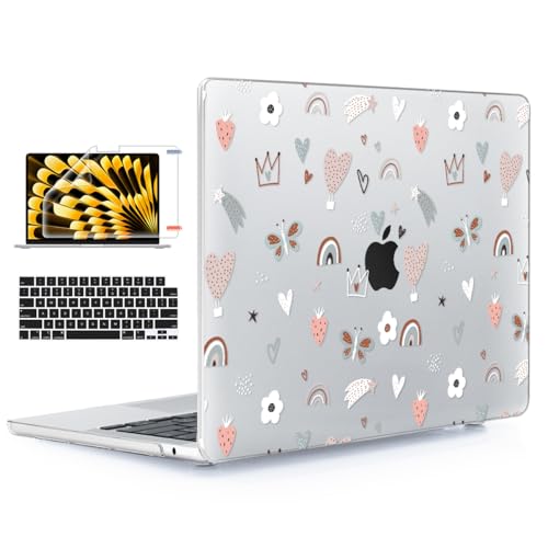 for MacBook Air 15 inch Case 2026-2023 Release M5 A3448 M4 A3241 M3 A3114 M2 A2941 Liquid Retina Display, Hard Shell Case with Keyboard Cover+Screen Film+Trackpad Film, Cute - color: Cute