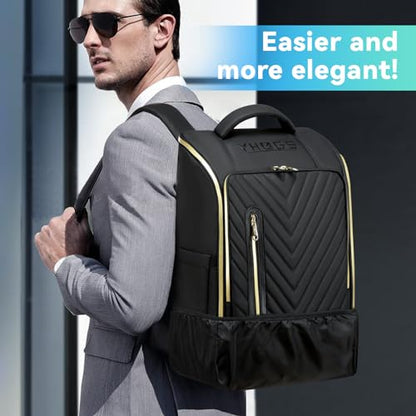 Rolling Backpack Waterproof Commuter Backpack with Wheels for Business, Laptop Compartment for 15.6-Inch Laptop, Wheeled Carry-On Bag for Adults - color: Gold Black