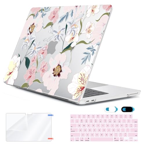 Compatible with 2026 MacBook Neo 13 inch Case A18 Pro A3404, Anti-Crack & Scratch Hard Shell Case & Keyboard Cover & Screen Protector & Webcam Cover for Apple MacBook Neo 13", Pink Floral - color: Pink Floral