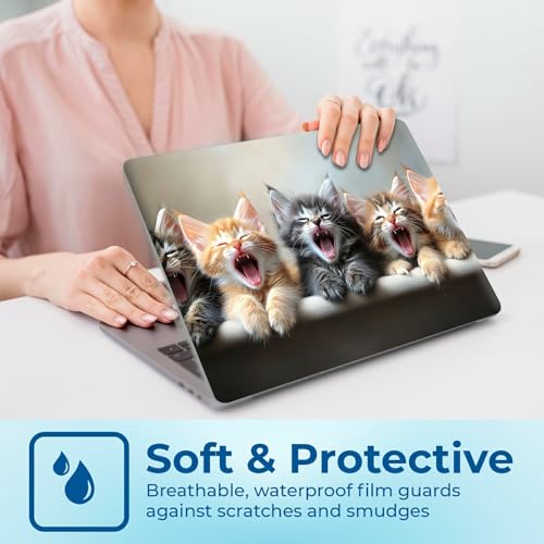 Reusable Universal Laptop Skin Sticker, Cut to Fit for 11.6–15.6 Inch Laptops, Waterproof Protective Film, No-Residue - Happy Kittens - color: Happy Kittens