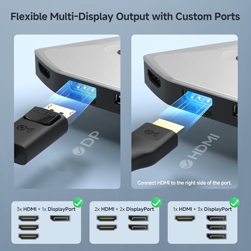 Cable Matters 4K Quad Display USB C MST Adapter, Dual Function HDMI/DP | Windows Only, 4x 4K@60Hz, 140W Charging, USB C Hub Dual DisplayPort 2.1 / HDMI 2.1 for 4 Monitors, Thunderbolt 5/4 Compatible
