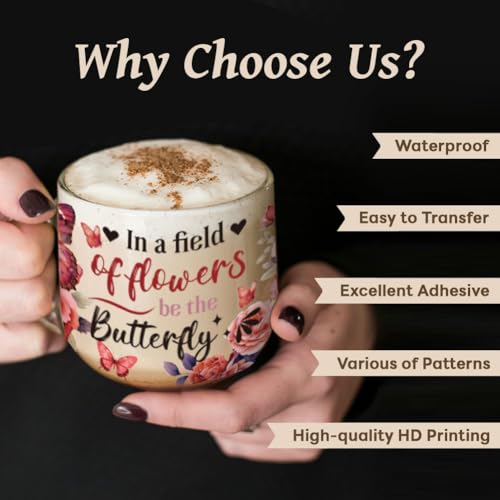 UV DTF Cup Wraps Transfer Stickers Butterflies Pattern, 10 Sheets Waterproof Custom Vinyl Transfer Sticker 16oz Coffee Glass Cup Tumbler Bottle Mug Decals for Men Women | Waterproof UV DTF Stickers, Custom Vinyl Decals for 16oz Coffee Cups Tumblers Bottle