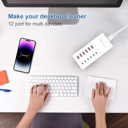 USB Charging Station 50w10A 12 Ports Multiple Charging Block, USB C Strip for iPhone 13/14/15/16/17/Smartphone/Tablet/Watch/Headphones and Multiple Charger Plug - size: 50W 12 Port