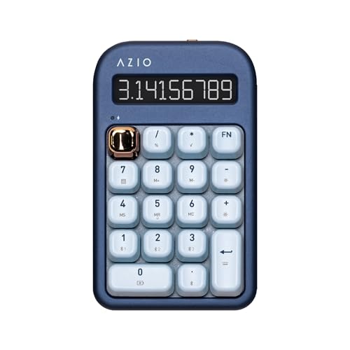 AZIO IZO Wireless Mechanical Calculator & Number Pad - Bluetooth 5.0 & USB, Gateron-Blue Mechanical Switch, 9 Backlight Modes, Rechargeable, PC & Mac Compatible, Blue Iris (IN105) - color: Blue Iris