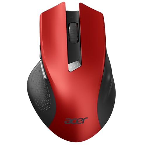 Acer Wireless Mouse for Laptop, 2.4GHz Computer Mouse 3 Adjustable 1600 DPI | Office Cordless USB Mice with USBA Receiver, 6 Buttons, Medium to Large Sized Hands Compatible with PC, Laptop, Desktop, Red - color: Red