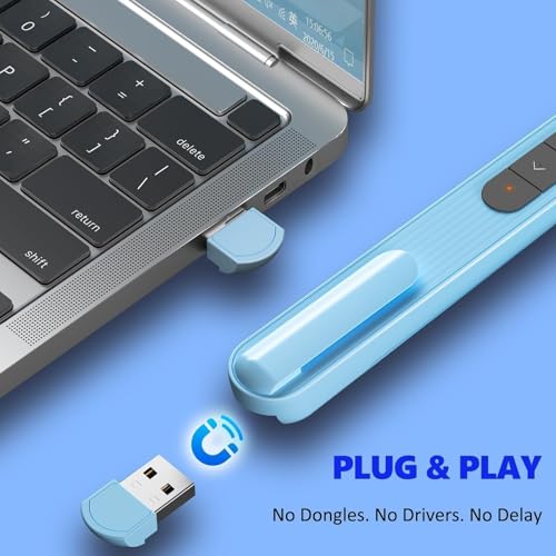 Presentation Clicker for Powerpoint Presentations, Blue, A | Long-Range Wireless Presenter Remote, Magnetic USB Receiver, PowerPoint Clicker Compatible with Windows/Android/macOS/Linux - color: Blue