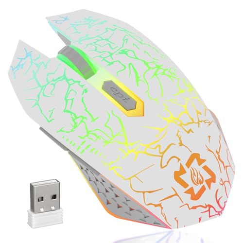 MELOGAGA Wireless Bluetooth Gaming Mouse, RGB Rechargeable, Silent, White | Dual-Mode Bluetooth & 2.4G, Rechargeable Battery, RGB Lighting, Silent Click, 3 DPI Levels for PC Laptop Desktop Mac - color: White