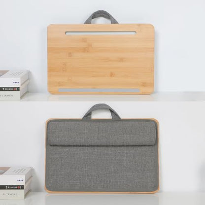 Lap Desk for Laptop with Cushion, Bamboo Laptop Stand with Anti-Slip Strip Tablet Phone Holder, Fits up to 14 inch Portable Computer Lap Desk for Couch, Bed & Car - size: Small