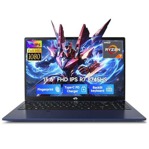 NIMO 15.6" IPS FHD Light Gaming Laptop, AMD Ryzen 7 8745HS 32GB DDR5 RAM 1TB SSD (8C/16T, up to 4.9 GHz Beat R9 7940HS) Radeon 780M GPU 100W Type-C 2Y Warranty Fingerprint for Gamers & Students - color: Blue, style: 32GB RAM | 1TB SSD
