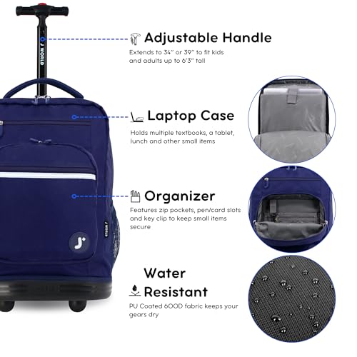 J World Sundance Laptop Rolling Backpack for Girls Boys. Roller Bookbag with Wheels, 20 Inch, Navy - color: Navy