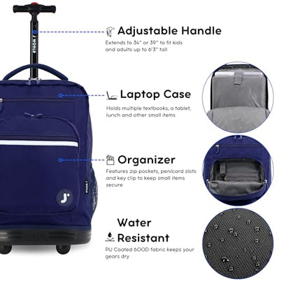 J World Sundance Laptop Rolling Backpack for Girls Boys. Roller Bookbag with Wheels, 20 Inch, Navy - color: Navy