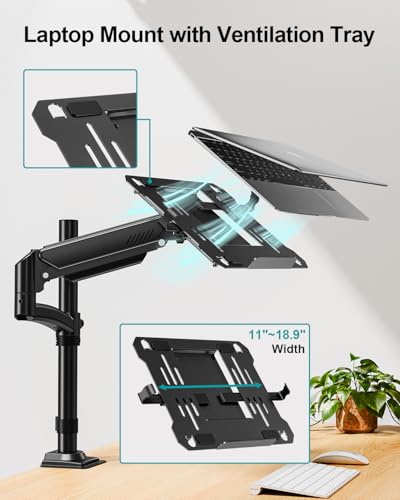 MOUNT PRO Laptop Arm Desk Mount, Single Monitor Stand with VESA Laptop Tray, Adjustable Lap Top Holder for Max 22lbs 17" Notebook & 32" Computer Screen, Swivel Notebook Bracket, Clamp on/Grommet Base - size: With Pole