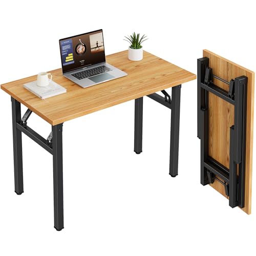 Need Small Folding Computer Desk, 35.8 Inch Writing Table, Teak & Black | No-Assembly, Sturdy Foldable Desk for Home Office, Bedroom, Dorm Room, Student Study, Collapsible, Compact, Easy Storage - color: Teak & Black, size: 35.8 inches
