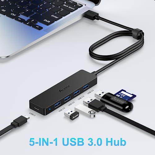 Aceele 4-Port USB 3.0 Hub, Ultra-Slim Data USB Hub with 2ft Extended Cable [Charging Not Supported], USB Extender for MacBook, Mac Pro, Mac mini, iMac, Surface Pro, XPS, PC, Flash Drive, Mobile HDD - style: 2ft (4A)