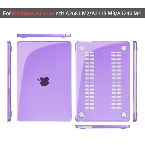 Teryeefi MacBook Air 13.6 Inch Case 2022 2024 2025 2026 Model A2681/A3113/A3240/A3449 with M2 M3 M4 M5 Chip, Hard Shell Cover with Keyboard Cover & USB 3.0 Adapter, Crystal Purple - color: Crystal Purple