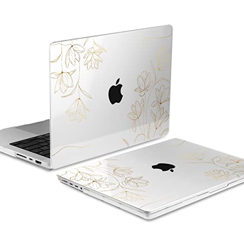 TWOLSKOO Compatible with MacBook Pro 16 inch Case M4 A3403 A3186 M3 A2991 M2 A2780 M1 A2485 (2024-2021) Pro/Max Chip, Plastic Hard Shell & Keyboard Cover & Trackpad Film, Golden Floral - color: Golden Floral