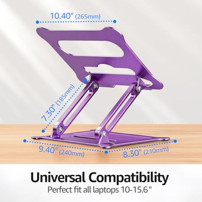 Adjustable Laptop Stand for Desk, 10-15.6“ Laptop Riser, Purple | Sturdy Aluminum Foldable Stand, Heat-Dissipation Design, Ergonomic Holder Fits MacBook/Dell/HP/Lenovo for Home/Office. - color: E-Purple