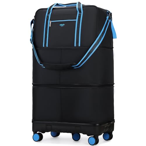 Rolling Duffle Bag with Detachable Wheels, Large Capacity Expandable Foldable Suitcase for Travel,Collapsible Luggage Carry on Duffel Overnight Weekend Bags - color: Black