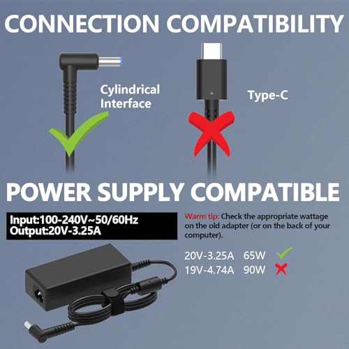 Hafiuege 19V 3.42A DC Universal Laptop Charger, 65W Power Supply Adapter | Fit for HP Lenovo Dell ASUS Gateway Acer Chromebook LG Monitor Samsung TV Spire Spin Toshiba Satellite Harmon Kardon