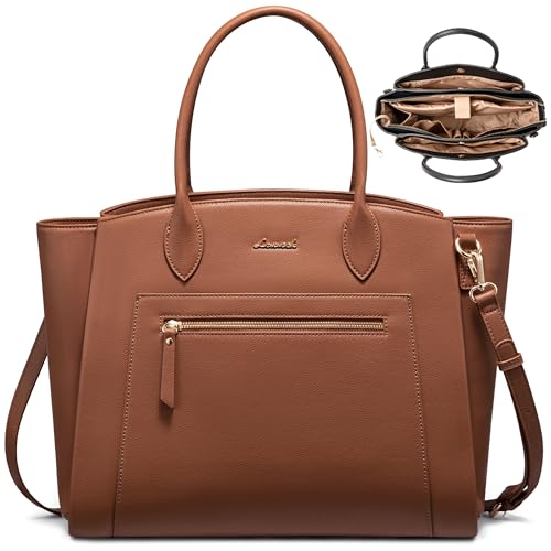 LOVEVOOK Laptop Tote Bag for Women, 17.3 Inch Large Capacity Work Bags Briefcase Purse with Multiple Pockets & Large Bottle Holder, Vegan Leather Business Office Computer Bag for Teacher, Rustic Brown | Odorless fabric - color: Brown, size: 17 Inch